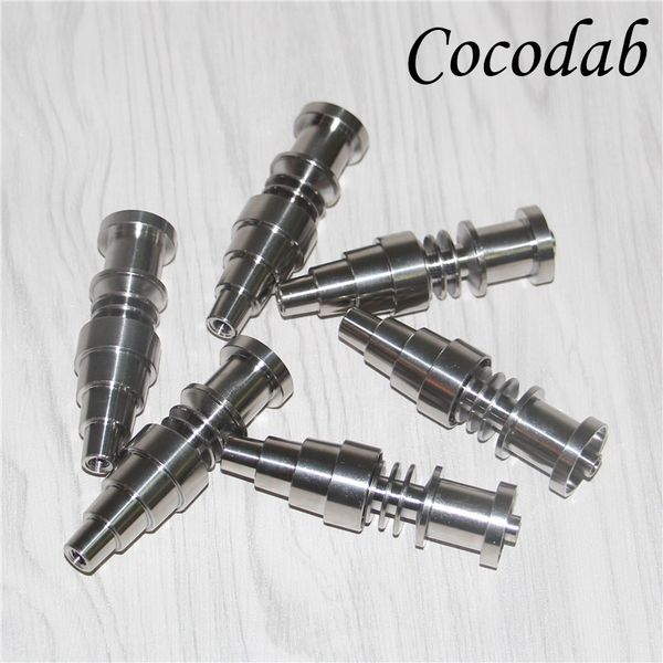 Universal domeless titanium nail in GR2 grade, available in 10mm, 14mm, and 18mm sizes for glass bongs and water pipes, featuring a 6-in-1 titanium dab nail design for dab rigs