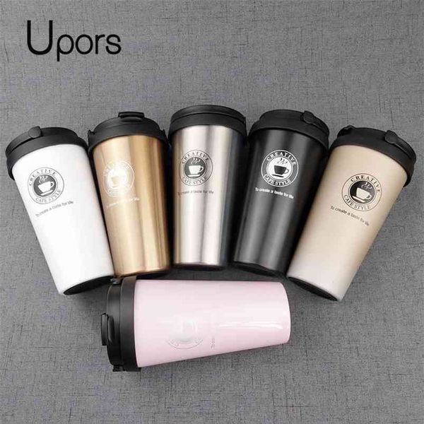 UPORS 500ML Coffee Mug Creative 304 Stainless Steel Travel Cup with Vacuum Insulation and Wide Mouth Lid for Tea