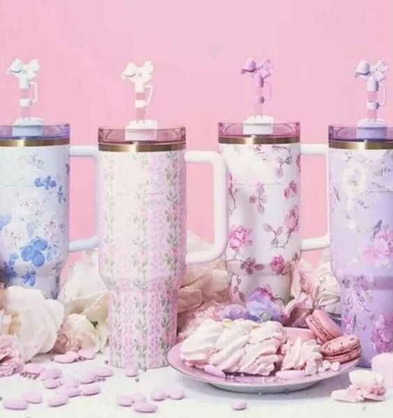 US stock 40oz Mugs Blue Magnolia Insulated Stainless Steel Tumblers 40oz Cosmo Pink Target Red Double Wall Vacuum Sealed Travel Mugs Chocola