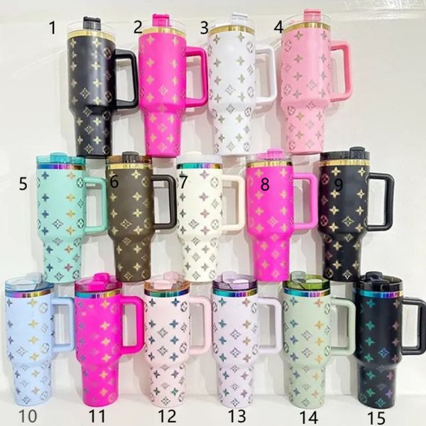 US Stock Designer 40oz Cup Tumbler With Handle Straw 304 Stainless Steel Car Cups With Lid Box Cute Cat Travel Water Drinking Bottles 0108