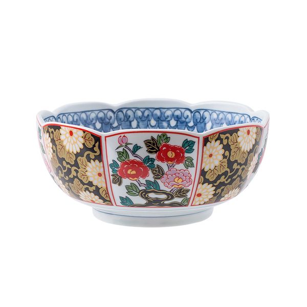 Vintage Imari-style porcelain bowl with lotus design, octagonal footed base, perfect for Japanese restaurants or housewarming gifts, available in 5