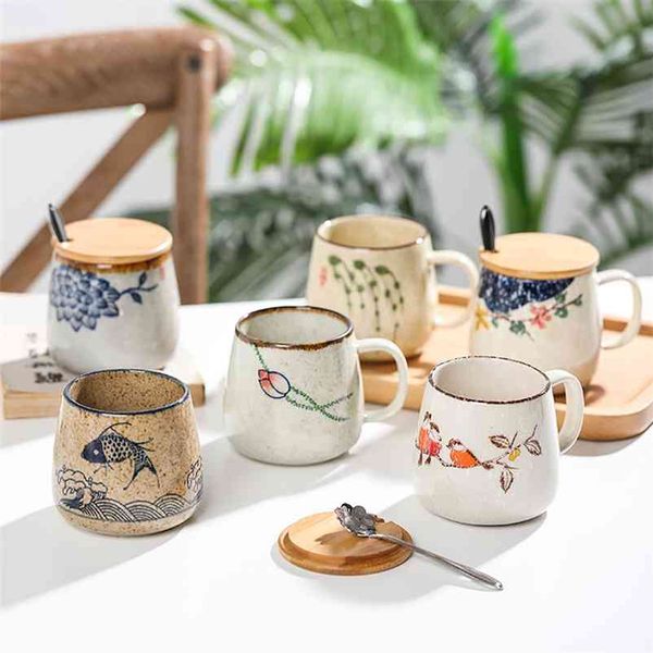 Vintage Japanese-style 380ml ceramic coffee mug with unique kiln-fired clay design, a creative gift for friends