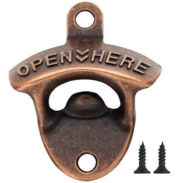 Wall-mounted rustic farmhouse beer opener in zinc alloy with screws for outdoor cabinets and kitchen use