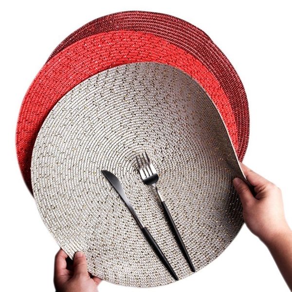 Weave PP Gold Silver Wire Pad Drink Coaster Christmas Placemat For Dining Table Mat Wedding Decoration Kitchen Coffee Bar Doilies T200703