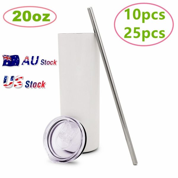 Wholesale 20oz sublimation-ready stainless steel skinny tumblers with double wall insulation for heat transfer designs