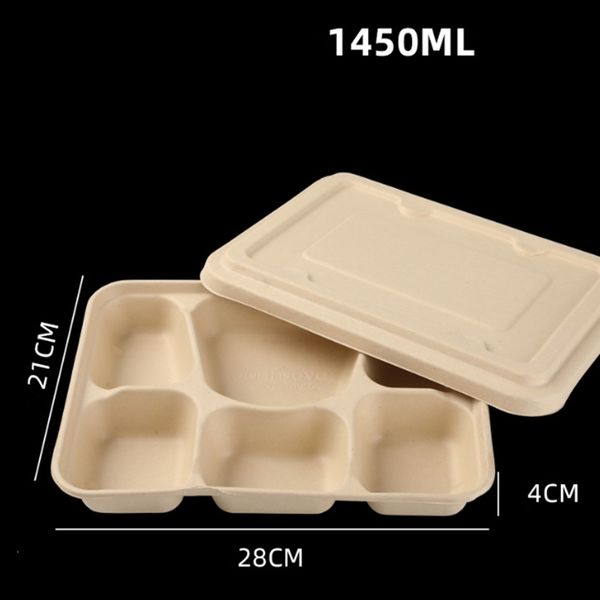 Wholesale eco-friendly 1300ml and 1450ml food containers made from wheat pulp for salads, takeout, and disposable lunch packaging