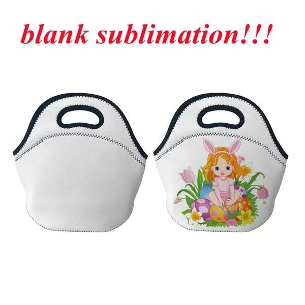 Wholesale sublimatable neoprene lunch bags with zippers, insulated thermal DIY tote handbags