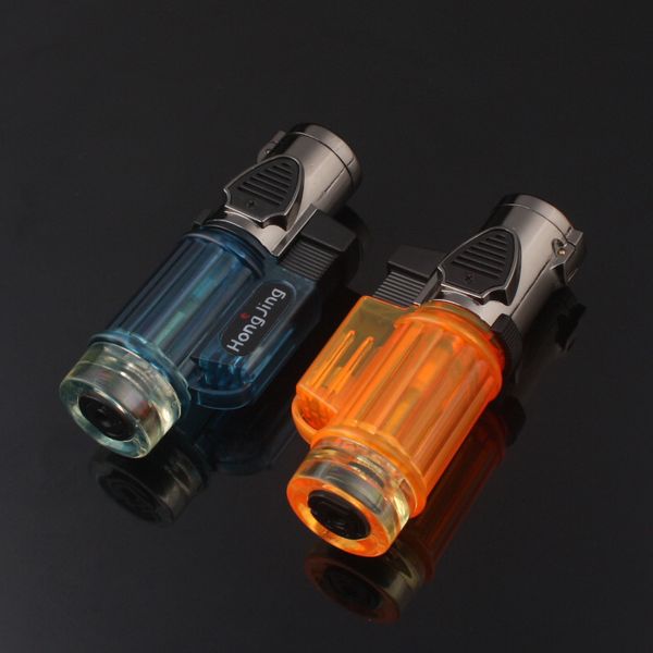 Windproof triple-jet torch lighter for cigars and pipes, refillable with butane, gas not included
