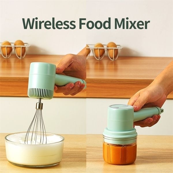 Wireless handheld blender with 3-speed settings, powerful for mixing dough and beating eggs