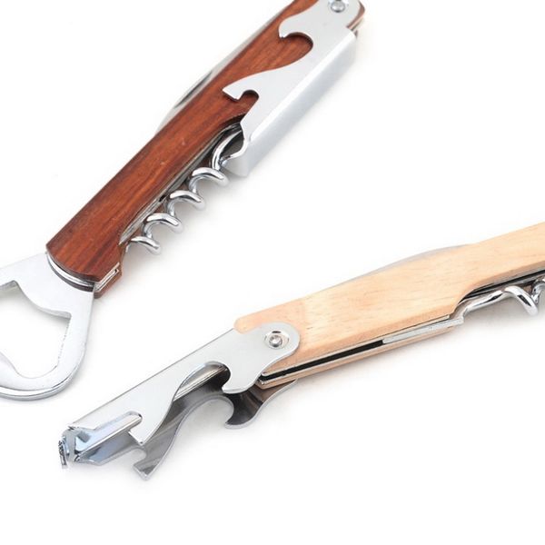 Wood Handle wine opener Stainless Steel Hand-Held Deluxe Bottle Opener Corkscrew Double Hinge Waiters Wine Bottle Opener DH8881