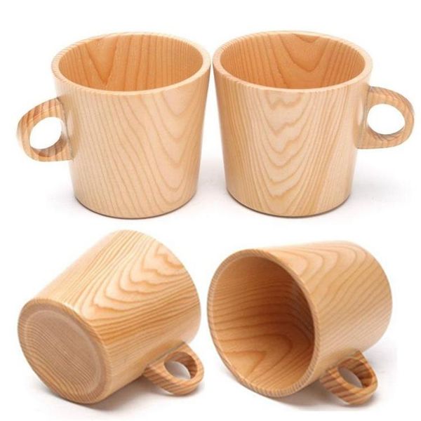 Wooden cup for beverages like coffee, tea, beer, juice or milk with anti-scald single handle design