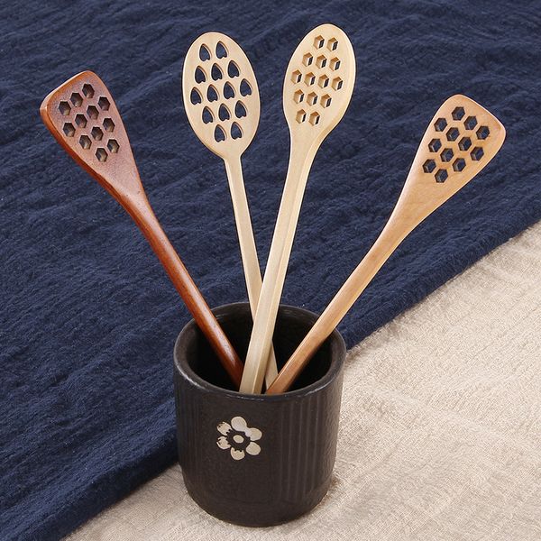 Wooden honey coffee spoon, a long mixing tool for stirring and dipping, also serves as a muddler and carving spoon with model DH5851
