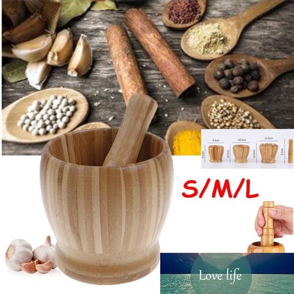 Wooden mortar and pestle set for grinding garlic, herbs, and spices