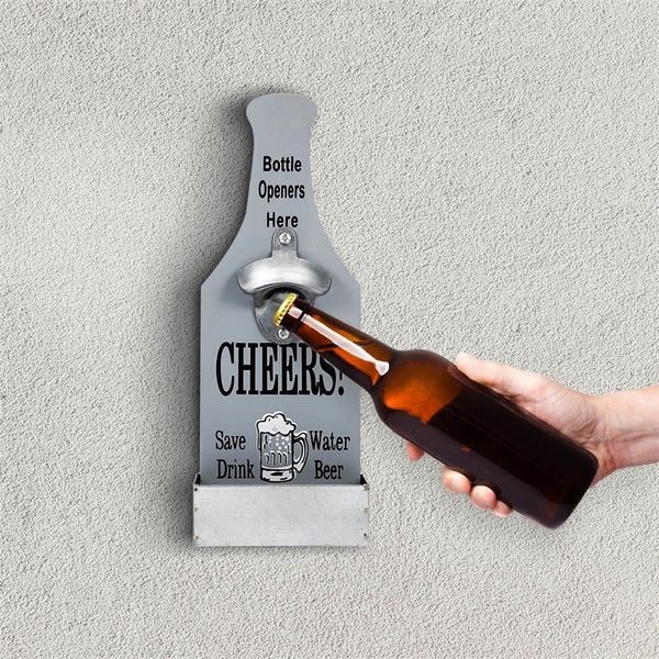 Wooden wall-mounted beer bottle opener with vintage style for home, bar, or restaurant decor