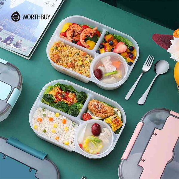 WORTHBUY Kids Lunch Box - Leakproof Microwave-Safe Plastic Bento Container for Children's Meals, Fruits, and Salads